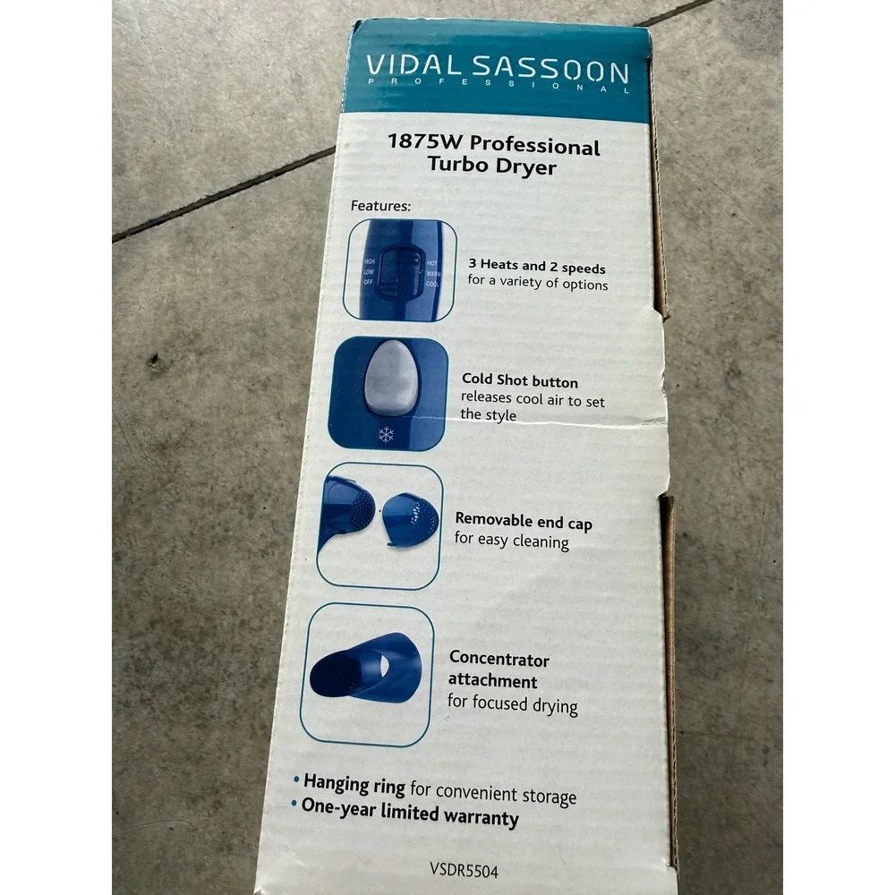 Vidal Sassoon Professional 1875W Turbo Dryer Blue Hair Blow Dryer VSDR5504 NEW